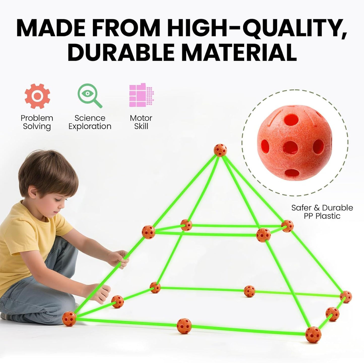 Tiny Land Glow Fort Building Kit for Kids Creative Fort Indoor & Outdoor Construction Toys with 86 Rods and 44 Balls for 5-12 Year Old Boys & Girls STEM Building Toy Gifts with Storage Bag