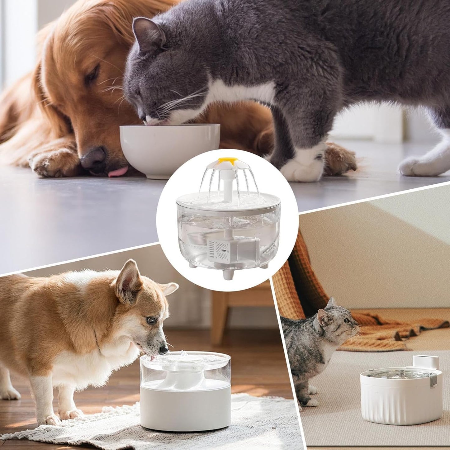 Automatic Dog Dispenser, Pet Drinking Fountain, Water Dispenser with Flower Design, Food-Safe Kitten Fountain, Ultra Quiet Pet Bowl with Filter, Indoor Water Supply for Cats and Dogs