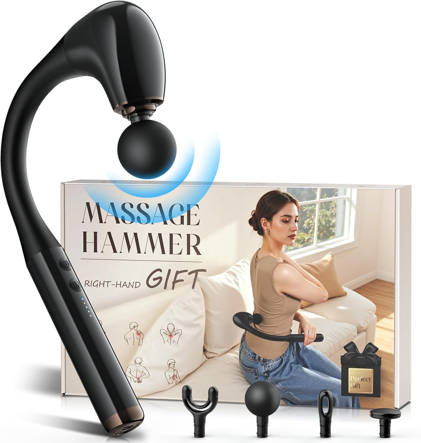 FVZ Massage Gun with Upgraded Extension Handle, 10MM Massage Gun Deep Tissue, Back Massager, Muscles/Neck/Shoulders/Waist/Legs Massager Portable for Pain Relief, Gifts for Men