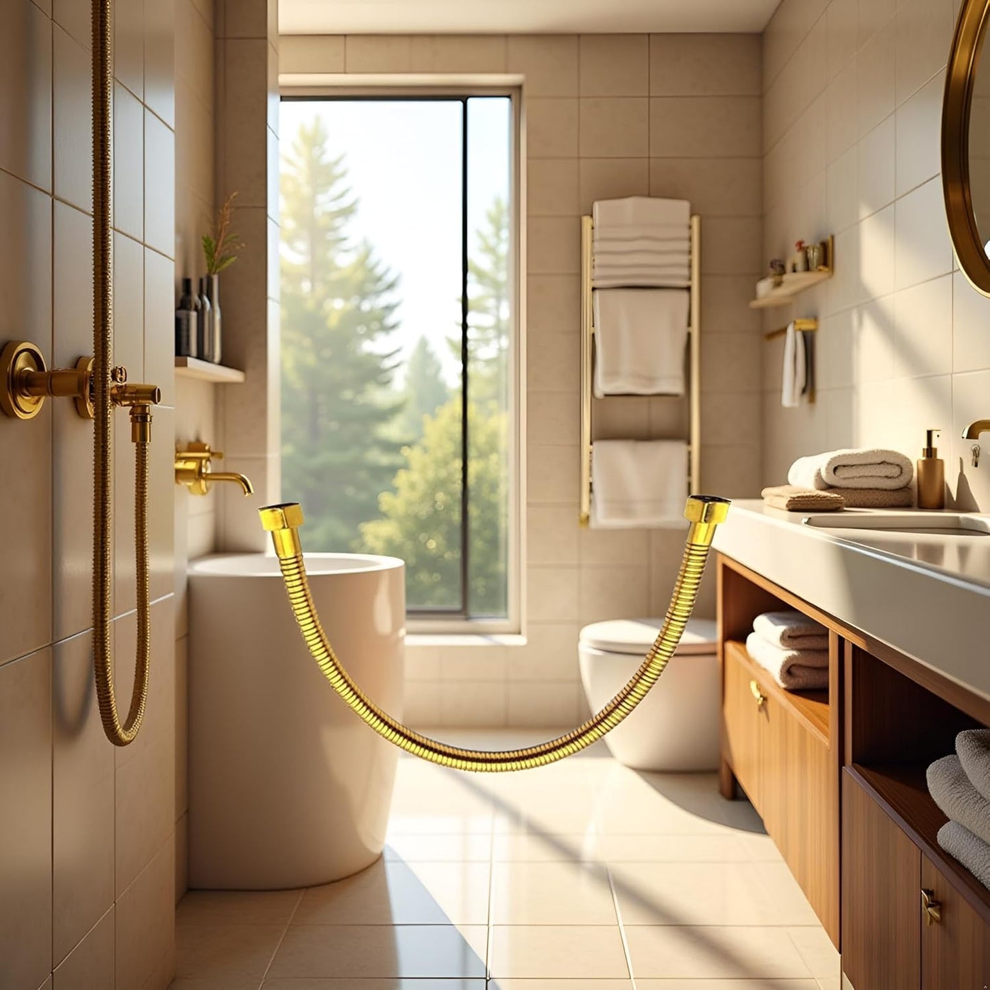 50cm Gold Stainless Steel Plumbing Hose and Angle Valve Connector - Bathroom Toilet Pipe Fittings, 1/2 Inch Water Supply Line for Sink Faucet Installation