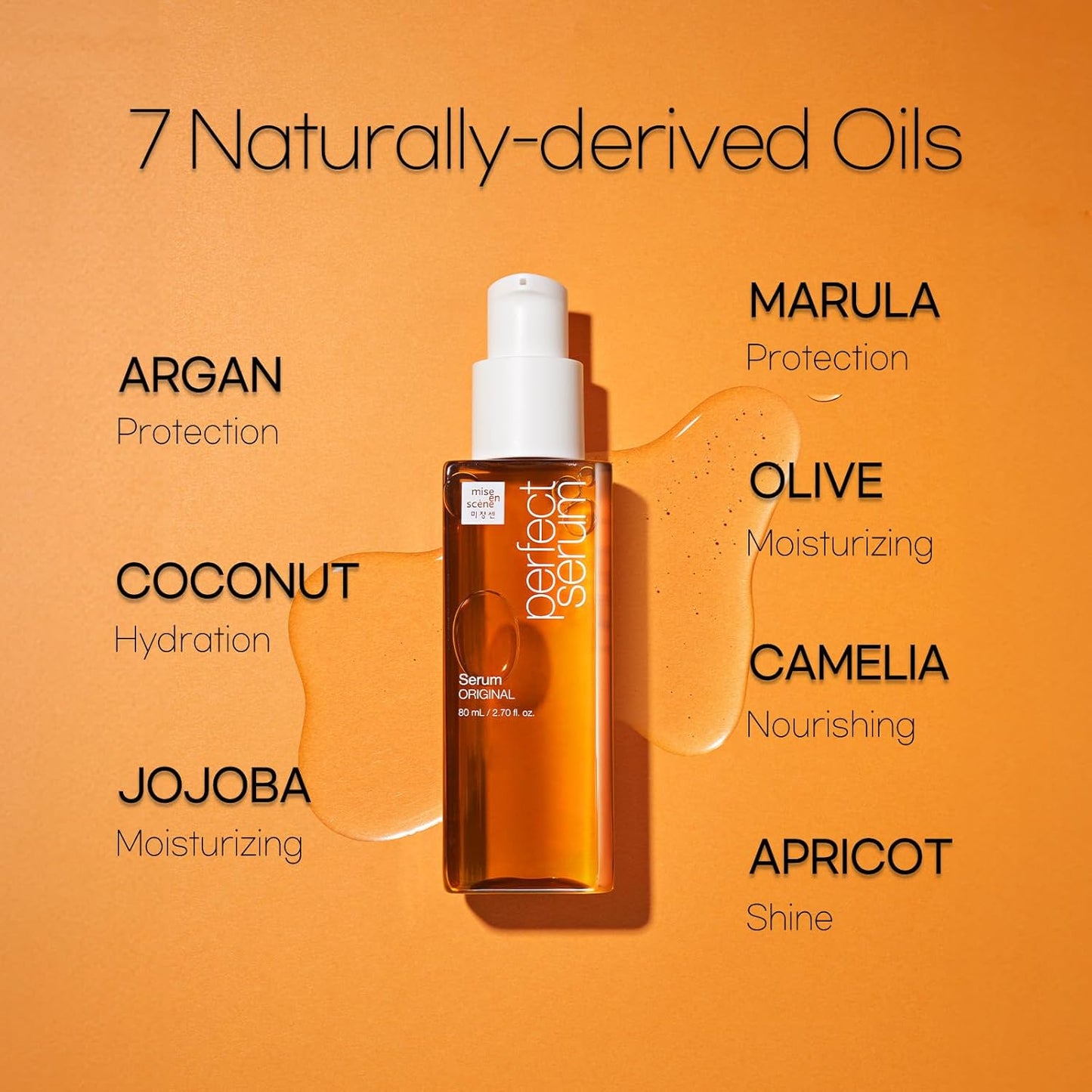 Mise En Scene Perfect Serum Original - Heat Protectant Hair Oil for Frizzy & Dry | Argan Oil | Visibly Smooths & Softens | Add Shine All Hair Types | Damage Repair | Fruity Floral Scent, 2.7 Fl Oz.