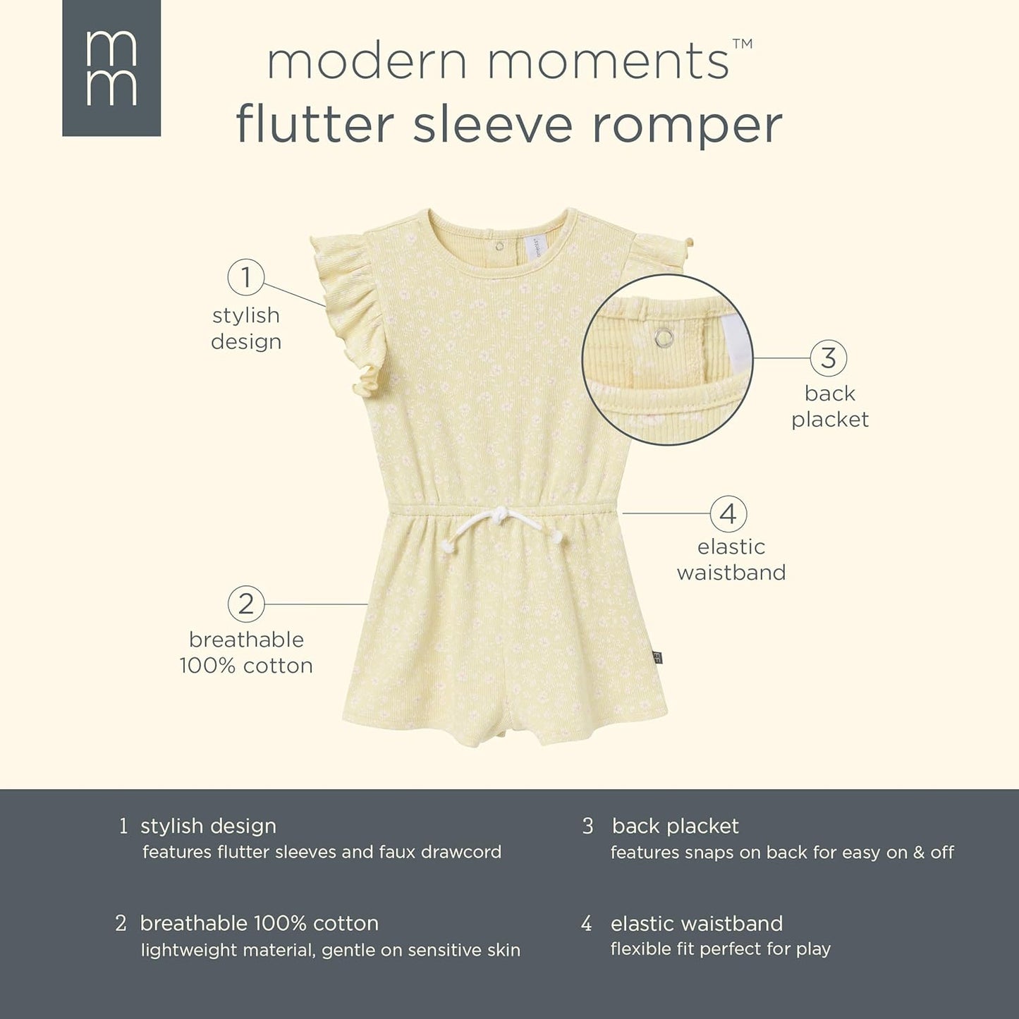 Modern Moments by Gerber Baby Girls' Flutter Sleeve Romper