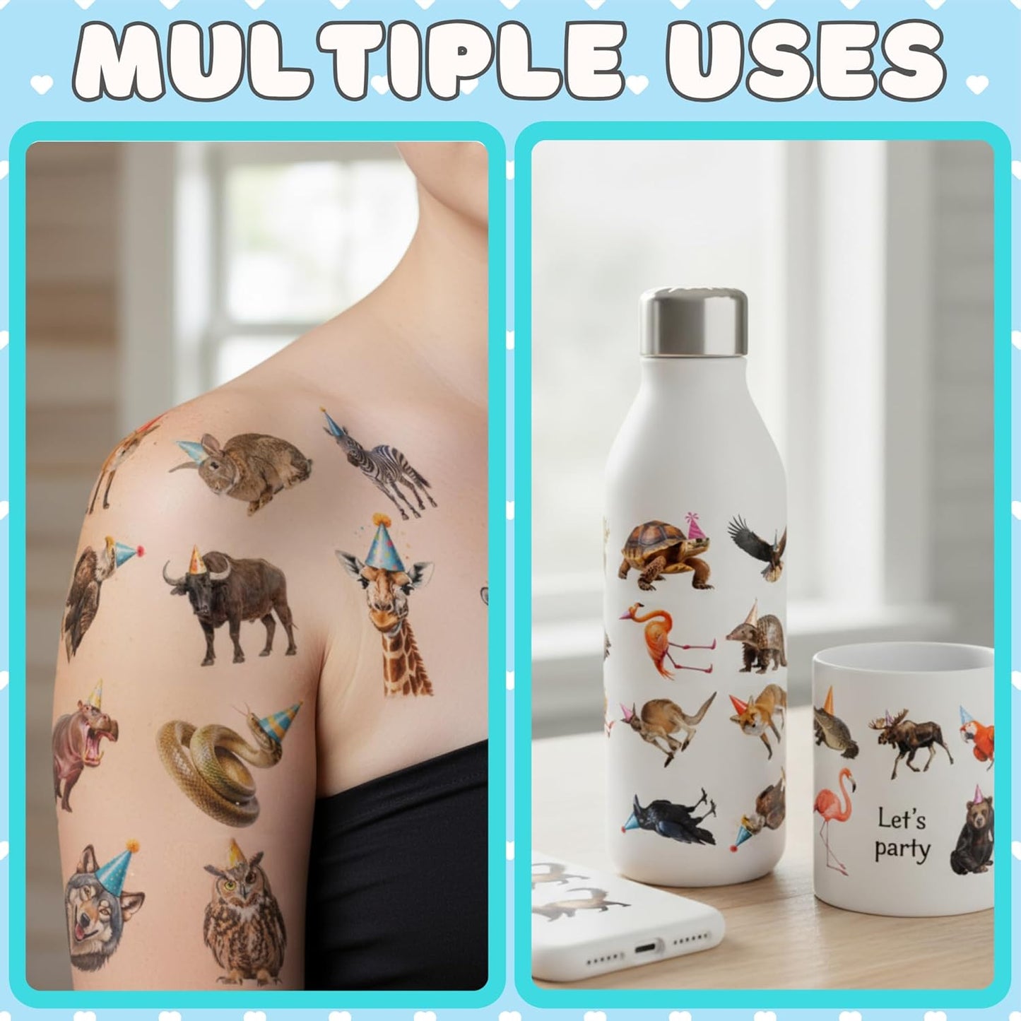 Jungle Animal Temporary Tattoos | Wildlife Animal Themed Birthday Party Decorations Zoo Party Favors Supplies Accessories Stickers Decor Gift Idea For Kids Adult Teen Boy Girl