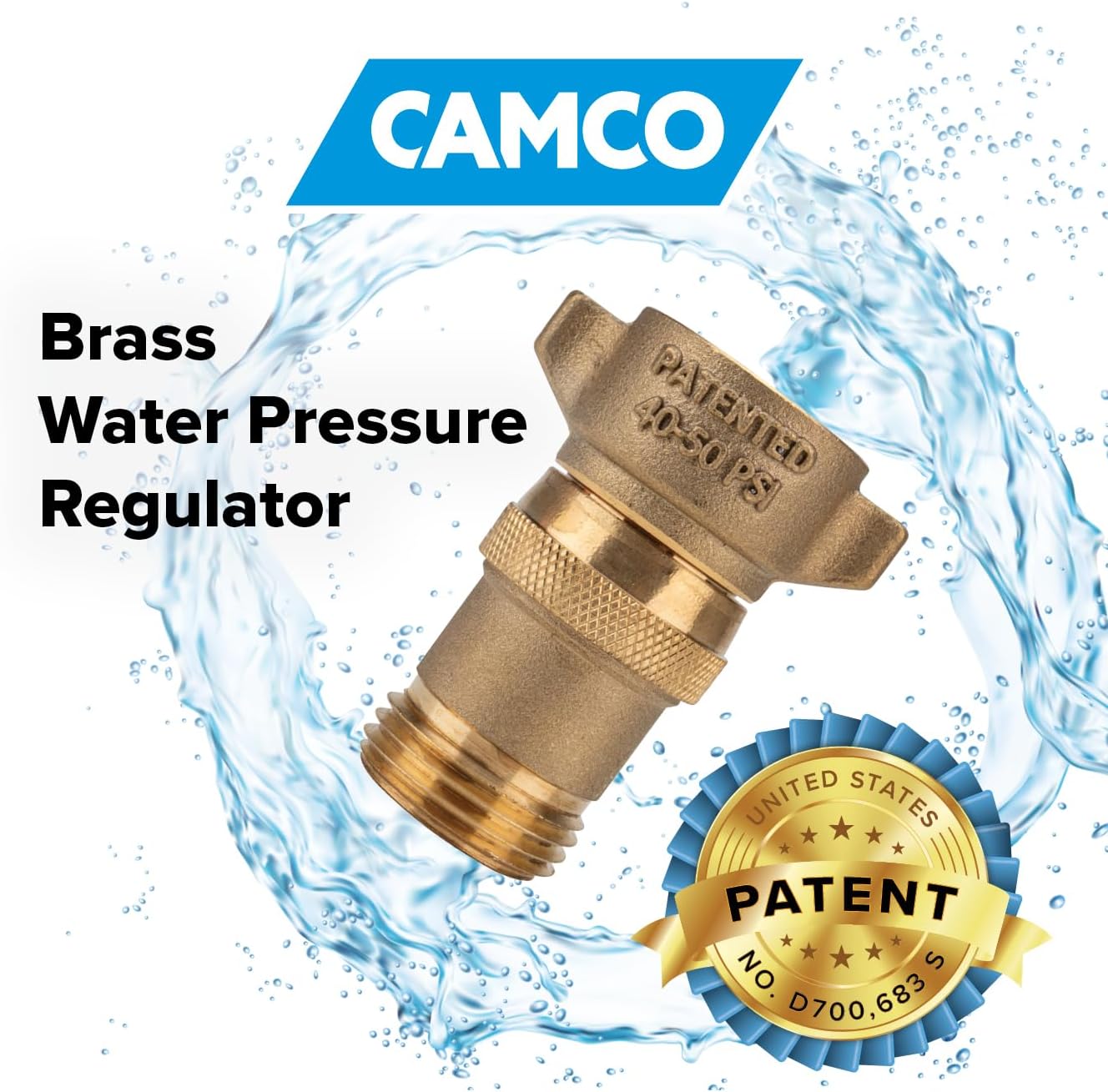 Camco Brass Marine/RV Water Pressure Regulator – Protects RV Kitchen Small Appliances, Plumbing & Hoses – Reduces RV Water Pressure to Safe & Consistent 40-50 PSI – Drinking Water Safe (40055)