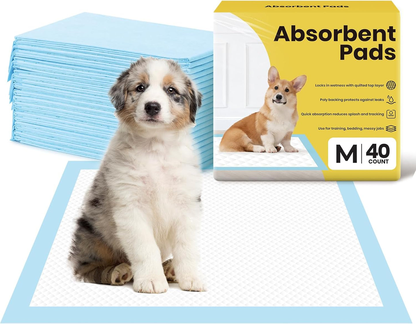 Dog Pee Pads: Super Absorbent & Leak-Proof Puppy Pads - Thicken Disposable Dog Training Pads Potty Pads for Dogs - Pee Pads for Doggie Cats Rabbits Quick Dry 24''x24'' Pack of 40
