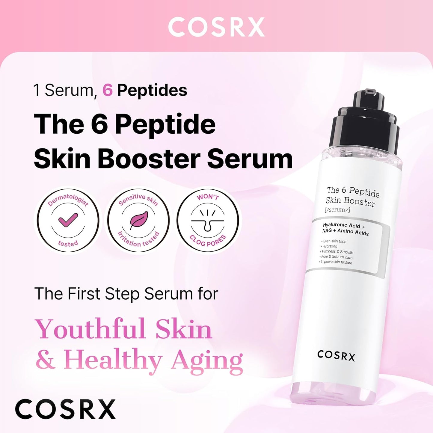 COSRX 6X Peptide Collagen Booster Toner Serum with Copper Peptides, Niacinamide & Hyaluronic Acid Skin Renewal Boosting Facial Essence for All Skin Types, Korean Skin Care, 5.07 Fl.Oz