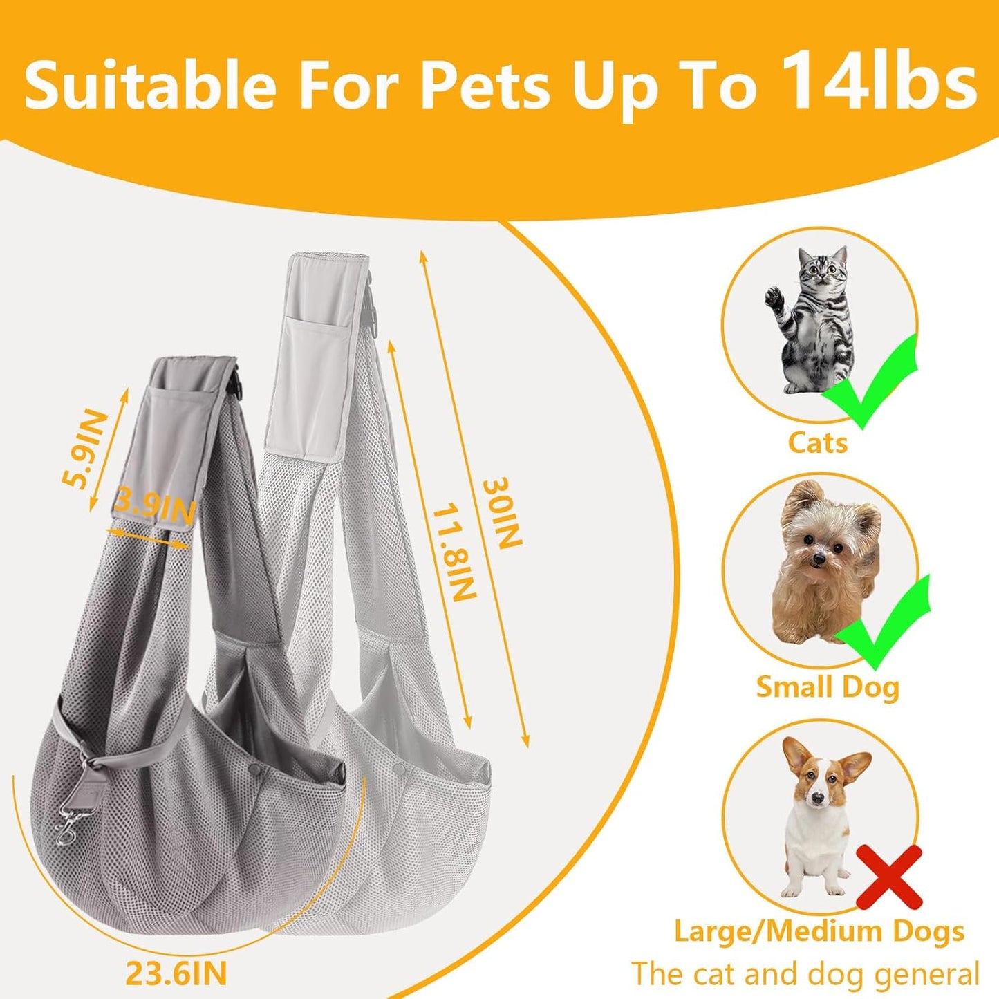 Small Dog Sling,Triple-Layer Breathable Mesh Dog Slings for Small Dogs,Suitable for Small Dogs and Cats,with Adjustable Shoulder Strap and Safety Harness,Puppy Essentials,Grey