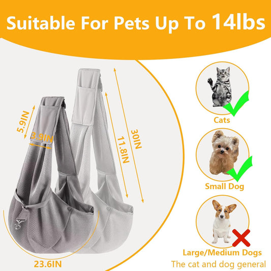Small Dog Sling,Triple-Layer Breathable Mesh Dog Slings for Small Dogs,Suitable for Small Dogs and Cats,with Adjustable Shoulder Strap and Safety Harness,Puppy Essentials,Grey