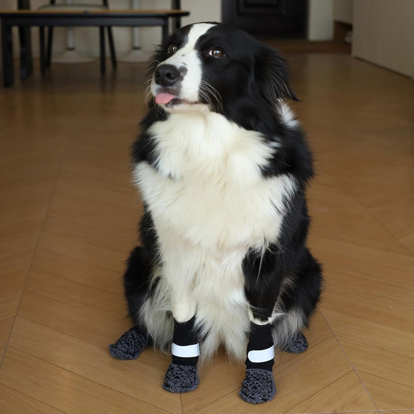 Dog Socks to Prevent Licking Paws, Anti Slip Dog Boots & Paw Protectors for Hardwood Floors, Toe Grips for Small Medium Large Senior Dogs, Dog Shoes for Hot/Cold Pavement(Black Bone,L)