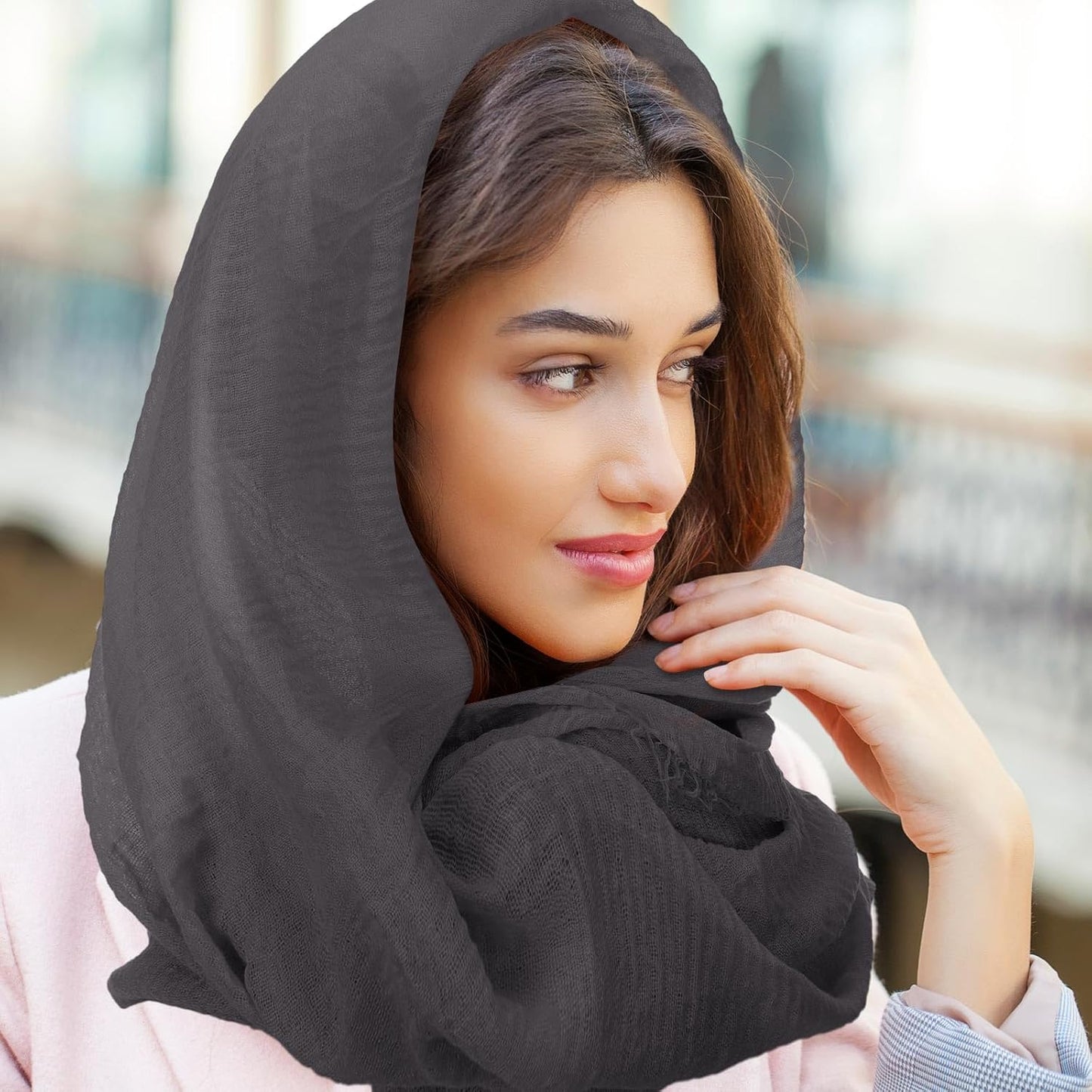 Geyoga 6 Pcs Women Scarf Shawl Hijab Scarves Cotton Crinkle Hijab for Women Blend Shawl Crinkle Wrap Head for Seasons