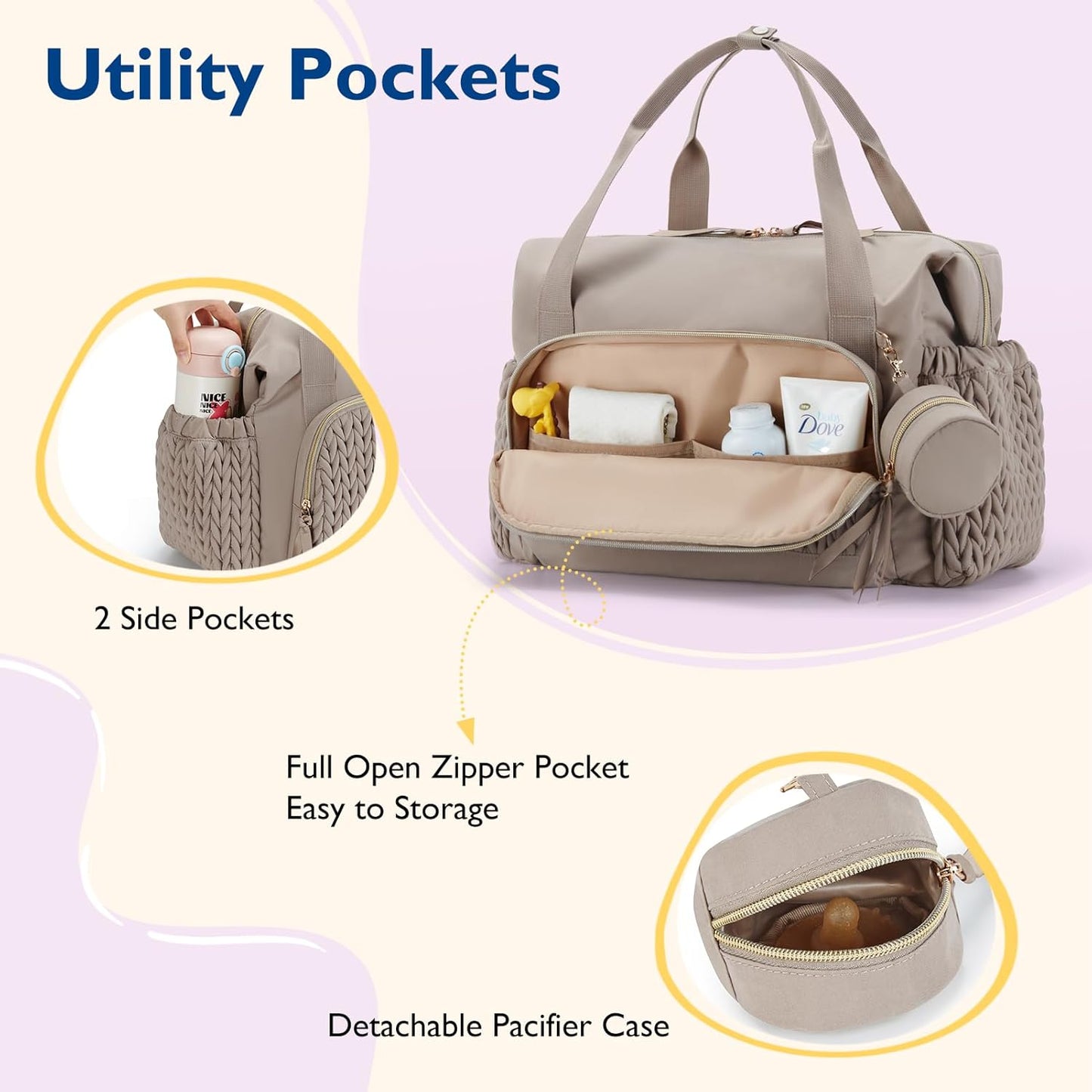 mommore Diaper Bag Tote, Large Capacity Travel Diaper bags, Hospital Bag for Labor Delivery, Baby Bag with Pacifier Case | Hospital Bag, for Labor Delivery, Baby Bag, with Pacifier Case