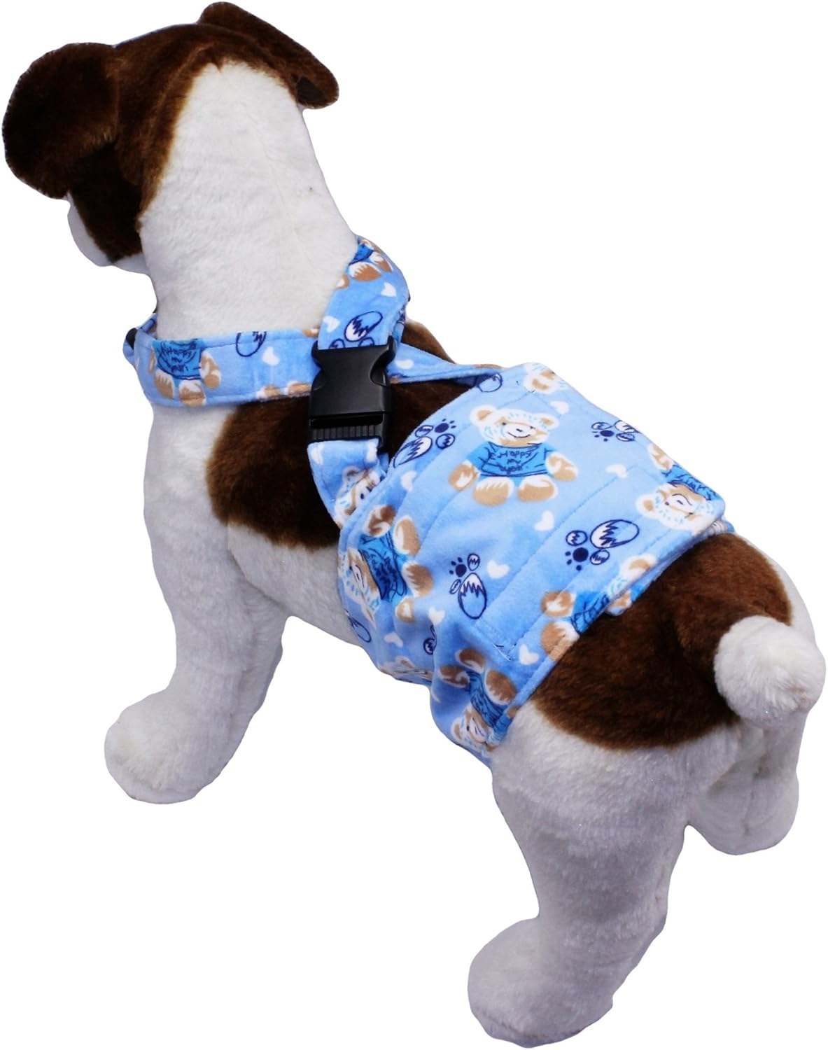 Dog Diaper for Male Boy Belly Band Reusable Washable with Suspenders Soft Fleece (Blue Bear, M: Waist 13" - 16")