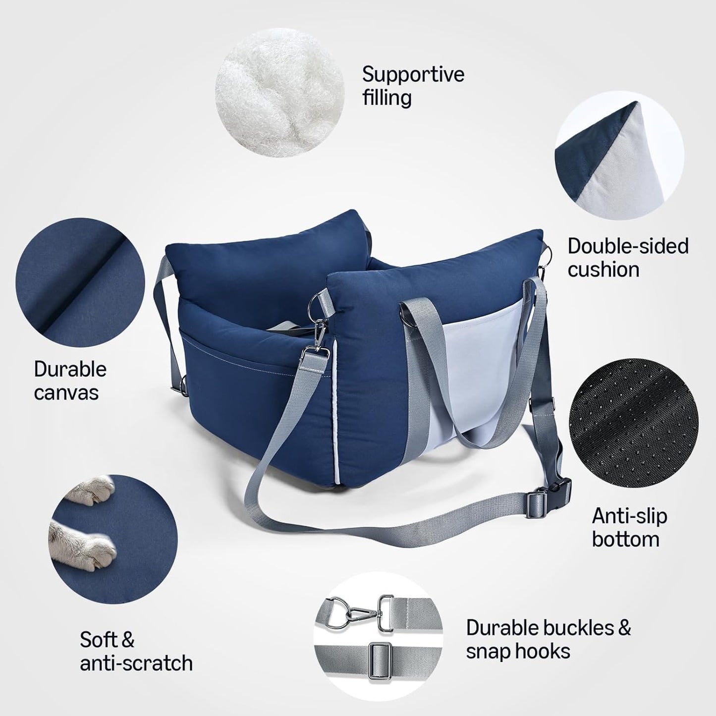 Amazon Basics Dog Car Seat, Pet Booster Car Seat for Small Medium Dogs, Outdoor Carrier Bed for Travel with Leash & Washable Cover