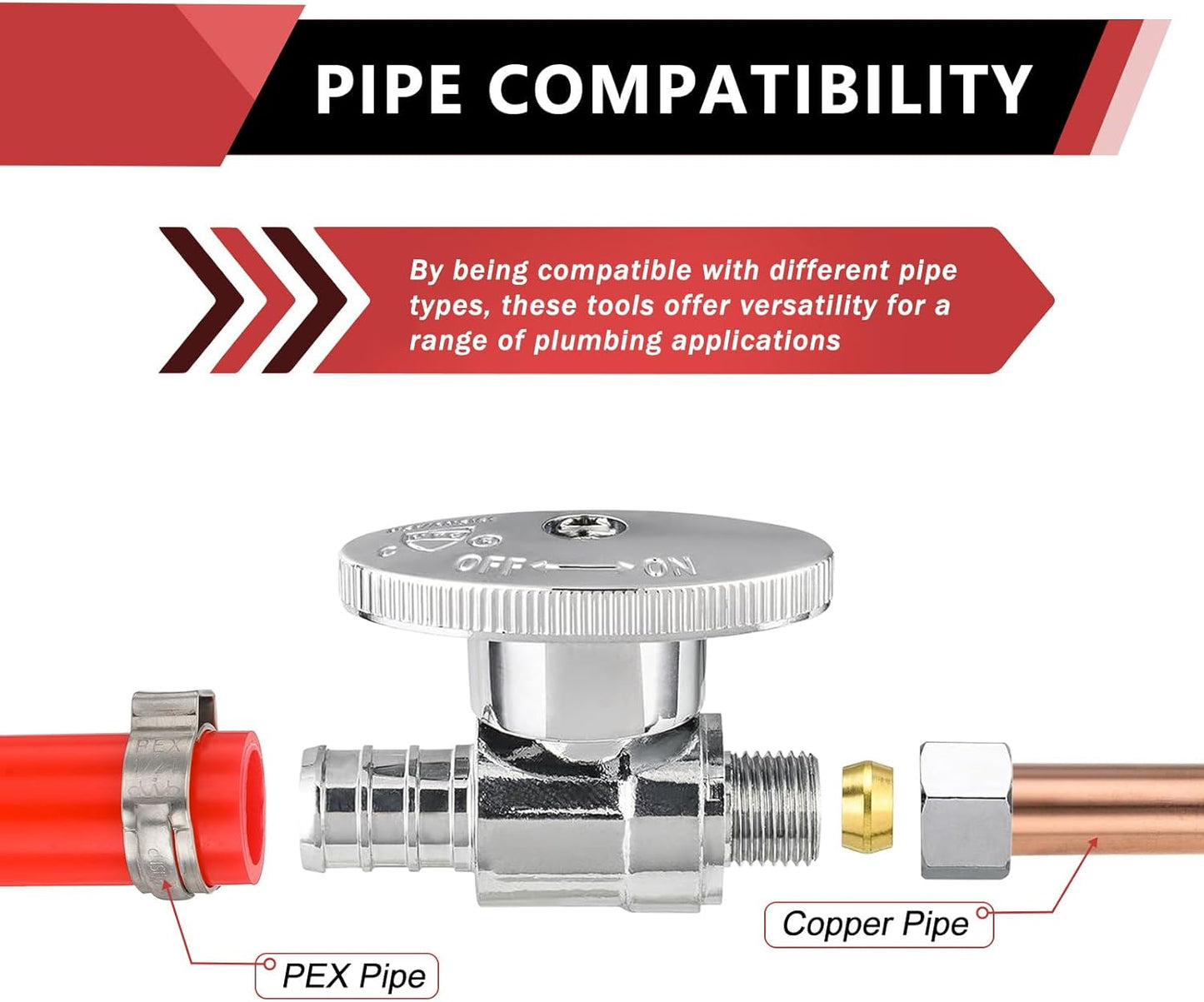 (Pack of 10) EFIELD 1/4 Turn Straight Stop Valve 3/8" OD Compression X 1/2" Crimp Barb Pex Chrome Plated Brass,(VALVE085-10PCS)