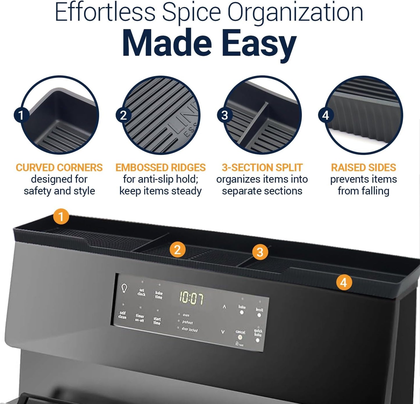 Silicone Magnetic Over the Stove Shelf for Back of Stove - Magnetic Stove Top Shelf and Over Stove Shelf, Over Oven Shelf for Top of Stove, Over the Stove Spice Rack, Includes 6 Extra Plates (Black)