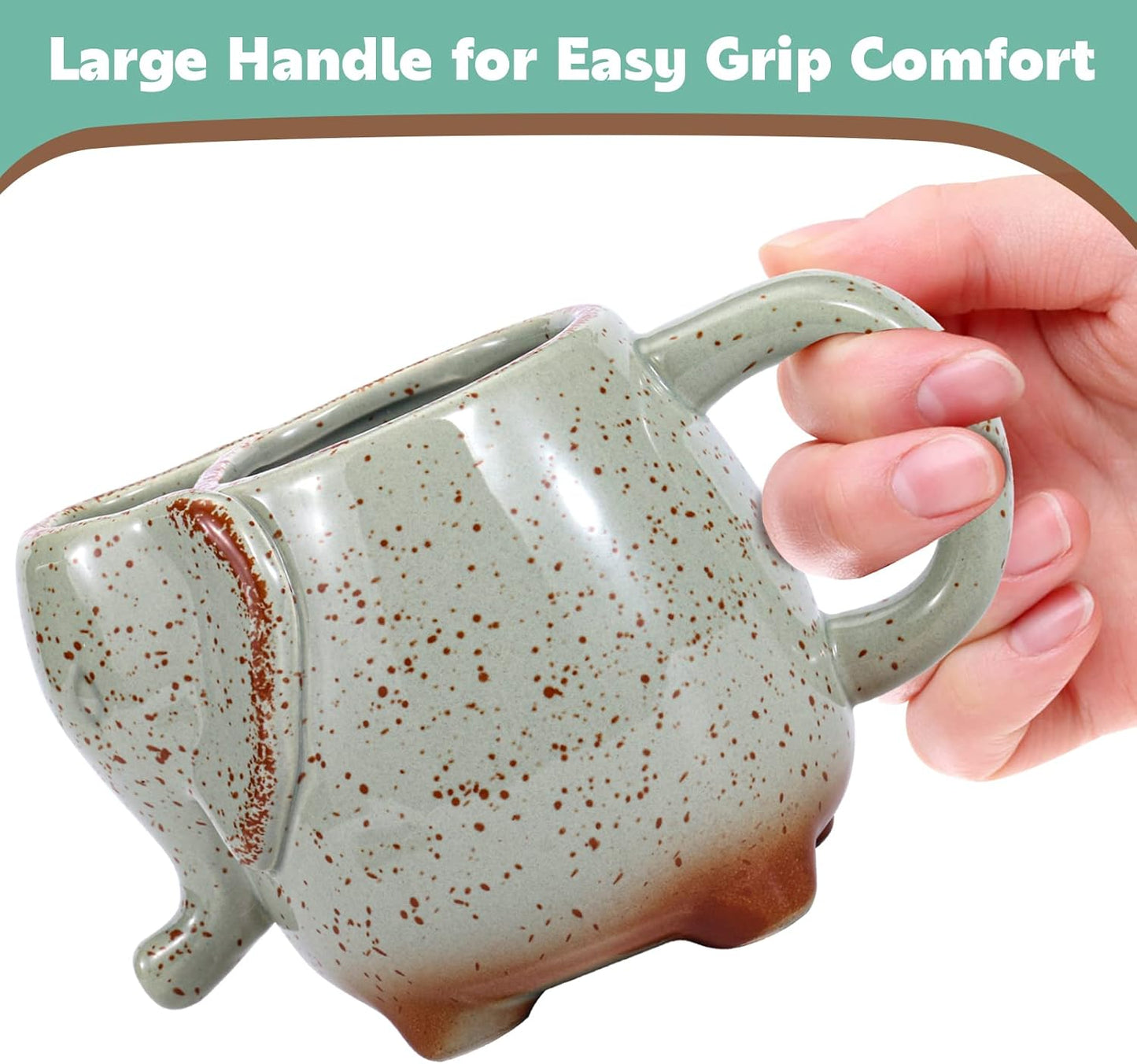 Tea Mug Elephant Cup Ceramic 15oz Tea Mug with Tea Bag Holder Ceramic Green Unique Cup Great for a Tea Lover