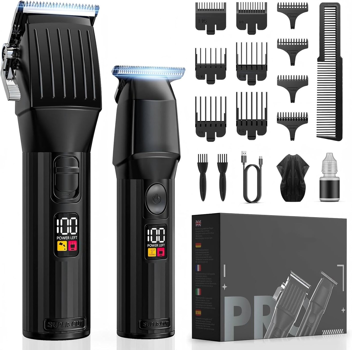 Professional Hair Clippers for Men Cordless Beards Trimmers Kit with LED Display Electric Beard Trimmer for Kid Rechargeable Trimmer Haircut Grooming Kit Gift for Men Women Barber Kids (Black)