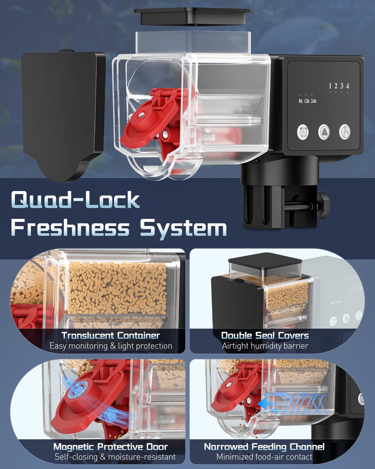 Pawfly Automatic Fish Feeder for Aquarium, 85 mL Auto Fish Feeder Automatic Dispenser, Adjustable Auto Fish Food Dispenser with Timer, Fish Food Vacation Feeder, Battery Operated (Not Included)
