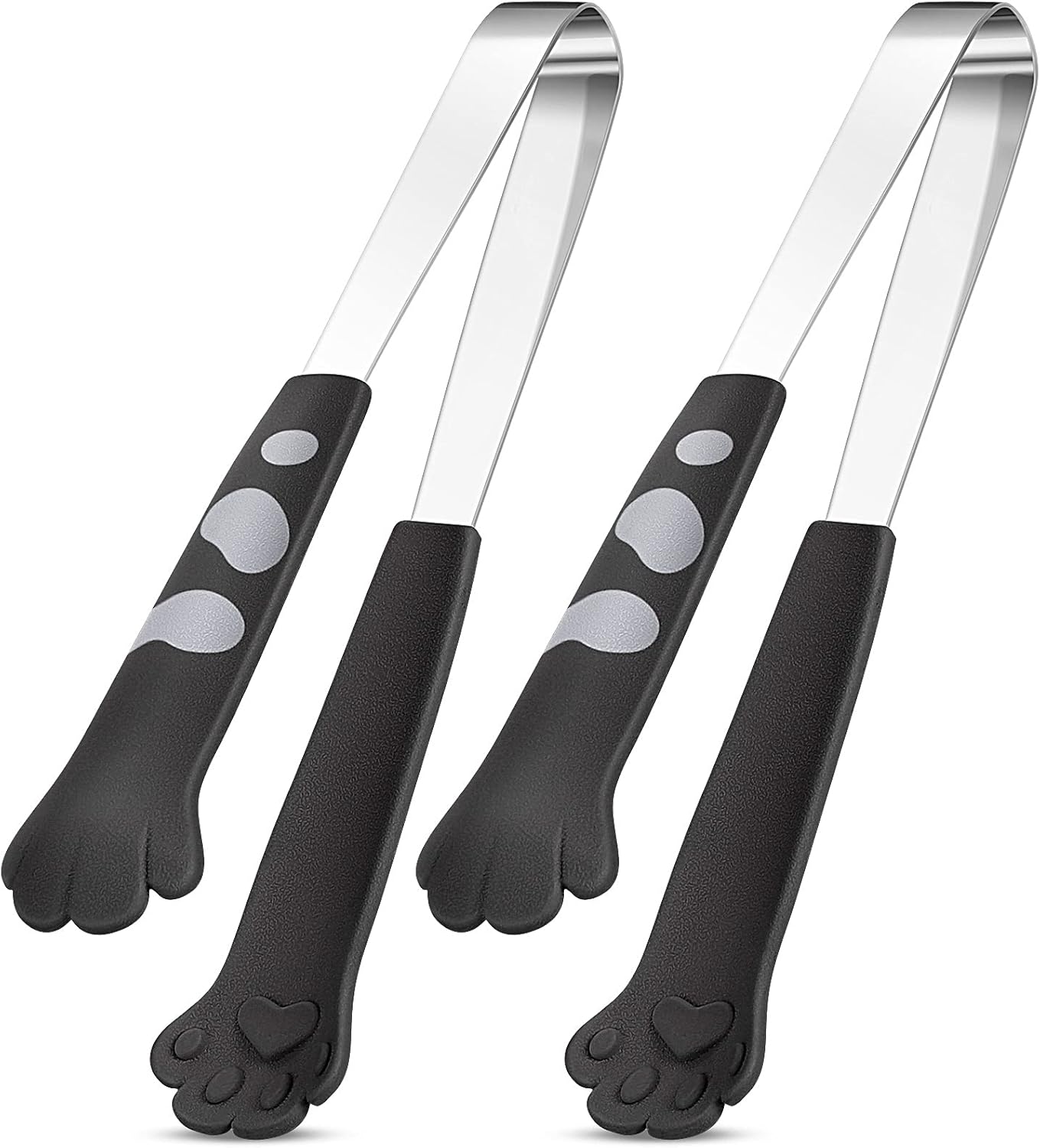 Patelai 2 Pieces Cat Paw Tongs 7 Inch Stainless Steel Tiny Tongs Cute Kitchen Accessories Mini Food Cat Kitchenware Kawaii Kitchen Decoration for Snack Cooking BBQ Grilling Sweets (Black)