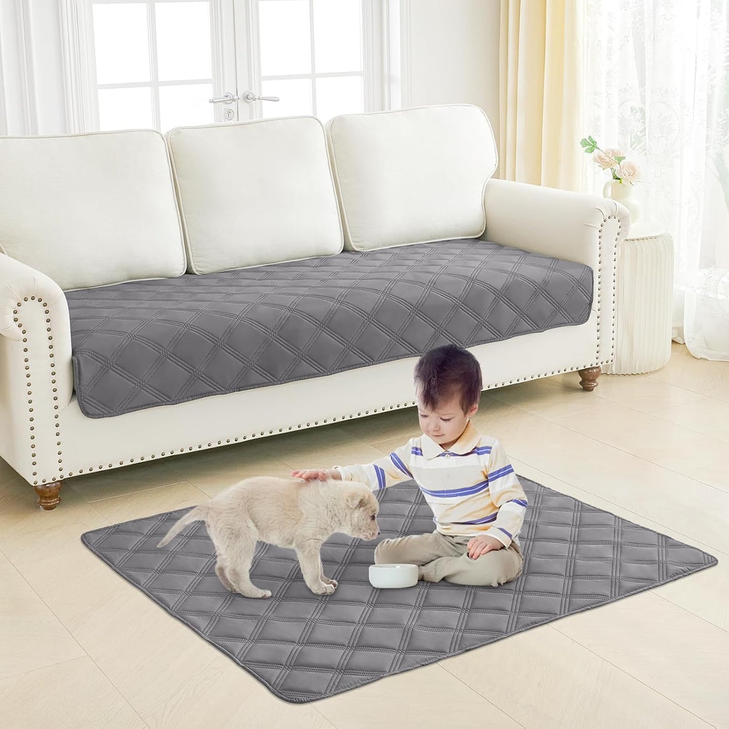 Smiry 방수 강아지 침대 커버 담요 76.2x177.8cm(30x70인치), 부드러운 양면 반려동물 담요, 세탁 가능한 누출 방지 고양이 강아지 소파 커버, 소파, 카우치, 가구용, 그레이/다크 그레이