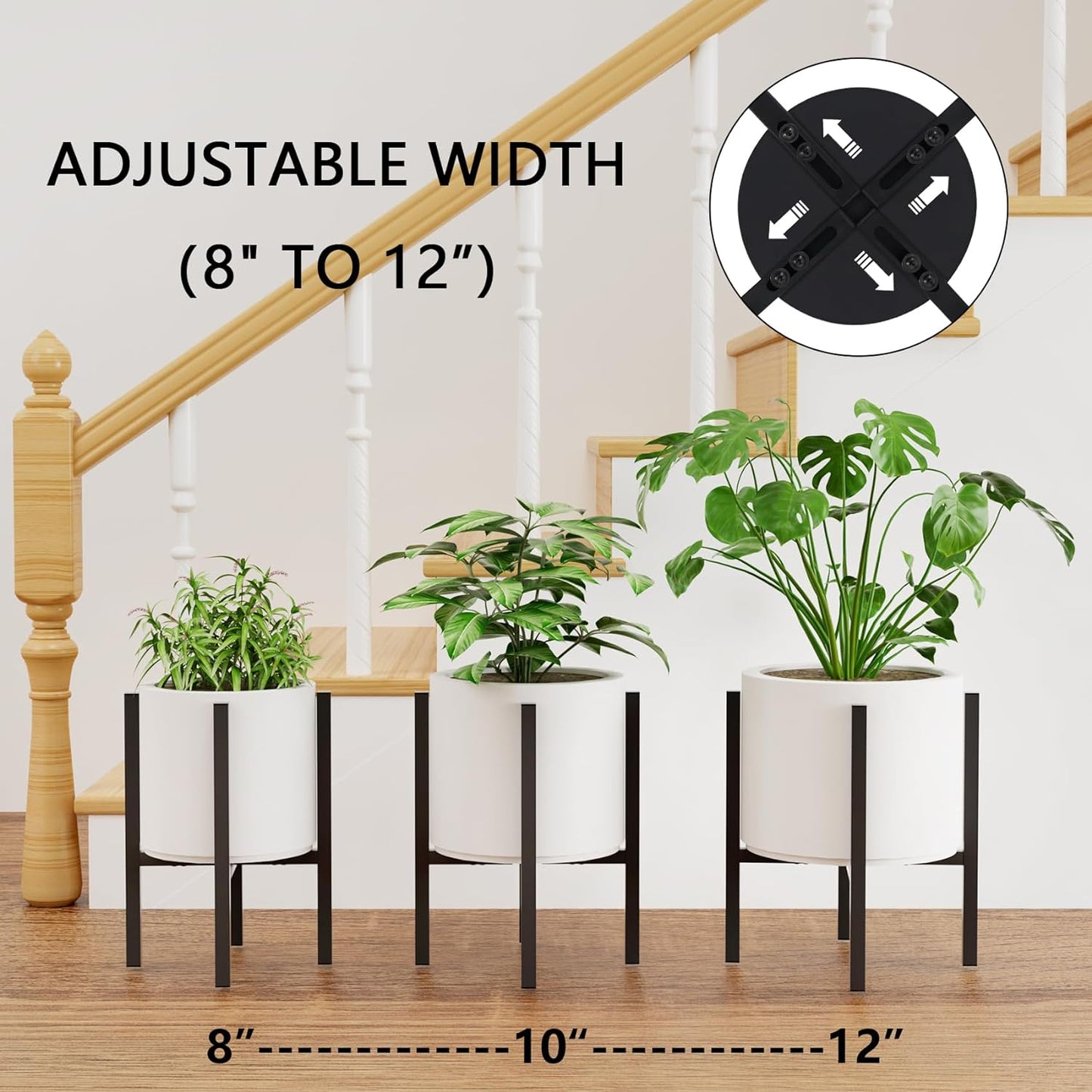 2-Pack Adjustable Metal Plant Stand Indoor Outdoor - Fits 8 to 12 Inches Pots - Mid Century Modern Planter Stand Black Flower Pot Holder Home Decor for Gardening Gifts