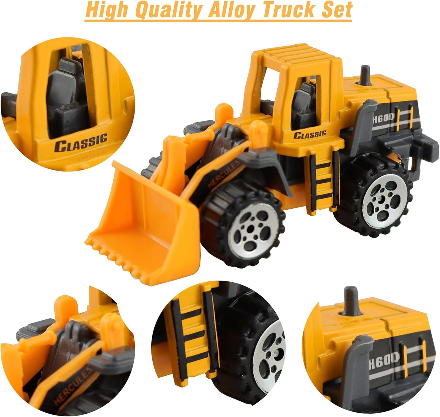 BenRich 6Pcs Mini Die Cast Car 1/64 Scale Alloy Construction Truck Vehicle Model Toy Set - Dump, Excavator, Forklift, Road Roller, Bulldozer, Mixer - Toy Cars for Kids Boys Girls Birthday Xmas Present