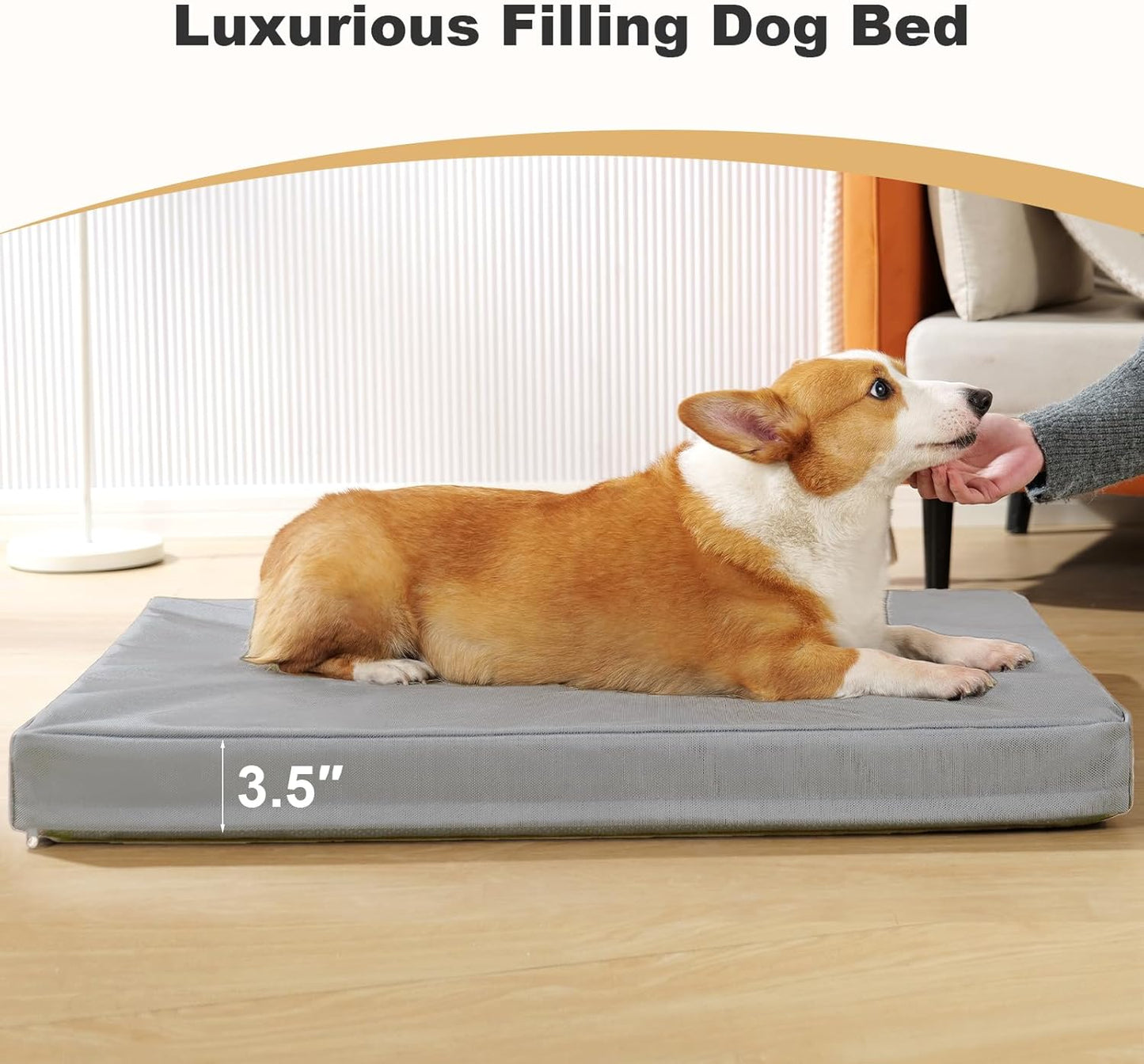 Indestructible Dog Beds for Large Dogs, Orthopedic Memory Foam Pet Bed with Oxford Fabric, Waterproof Outdoor Dog Bed for Kennel with Washable Cover and Non-Slip Bottom, 36''x27'', Grey