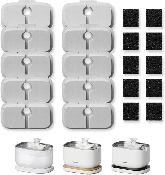PETLIBRO 10 Packs Replacement Filters for Dockstream Cat Water Fountain PLWF105/PLWF115/PLWF005, 5 Months Set of Replacement Filters for Ultra Quiet Pet Water Fountain