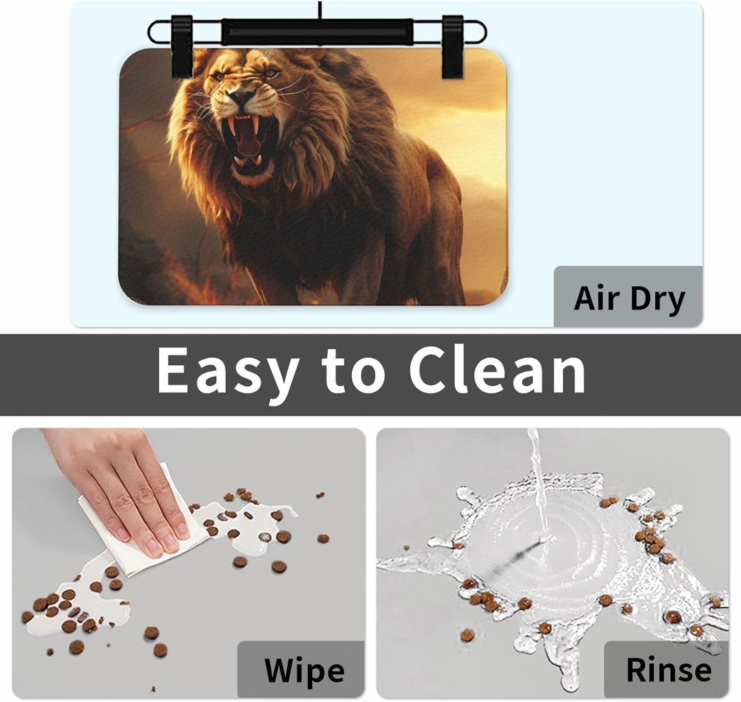 Pet Feeding Mat Leather Dog Food Mat Waterproof Pet Tablecloth Angry Roaring Lion Pet Placemat for Dogs Absorbent Dog Bowl Mat Anti-Slip Dogs Mats for Food and Water