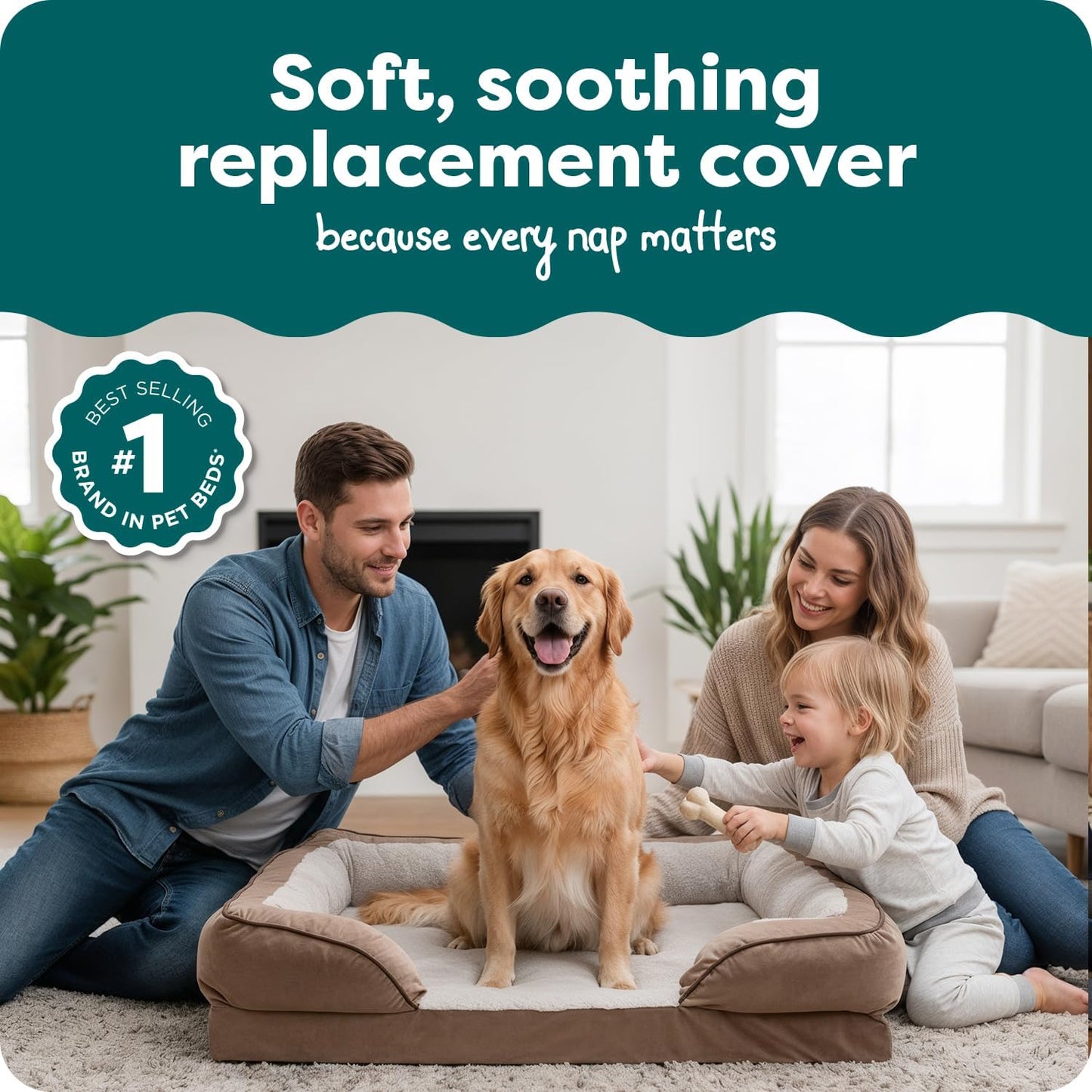FurHaven Dog Bed Cover Replacement, Sofa-Style Design with Soft, Breathable Fabric for Cozy Comfort, Machine Washable, Jumbo XL, Plush & Velvet Waves, Brownstone