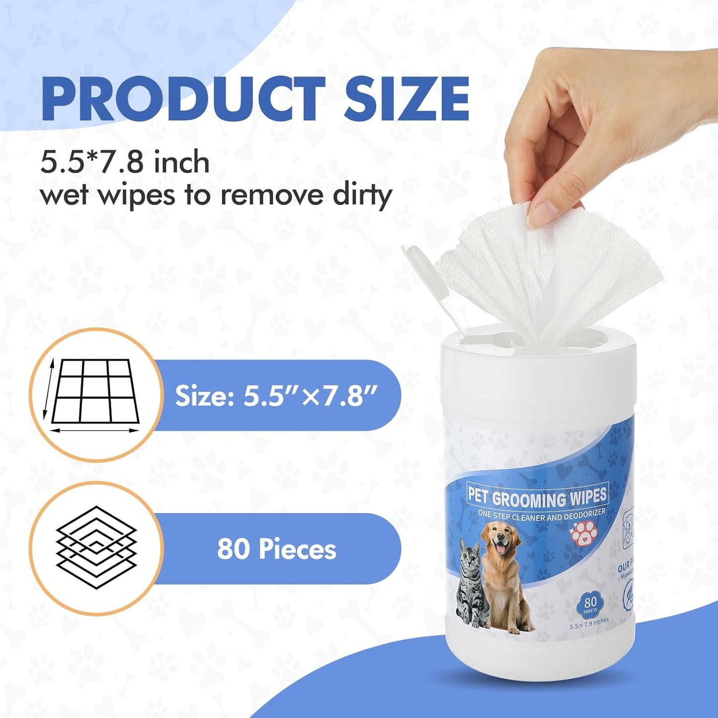 3 Pack 240 Count Pet Grooming Wipes for Dogs and Cats Pet Wipes Jar Bottle Deodorizing Cleansing and Unscented Large Non Woven for Paws Faces Skin Folds Bums