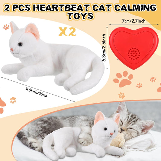 Shappy 2 Pcs Heartbeat Cat Calming Doll Stuffed Plush Warm Pillow Heart Shaped Replacement Soother Red Heartbeat Simulator for Cat Kitten Dog Anxiety Relief Sleep