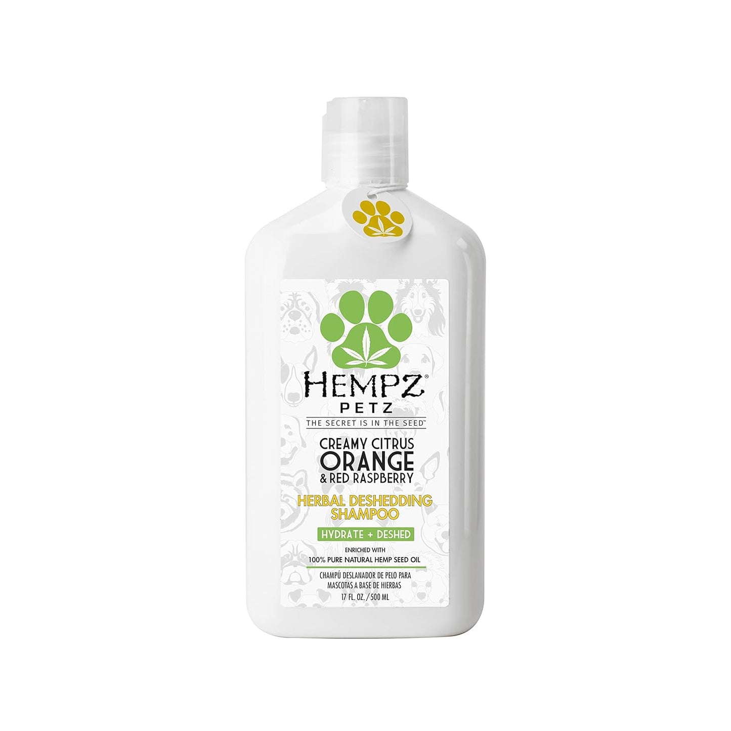 Hempz Petz Deshedding Dog Shampoo, Creamy Citrus Orange & Red Raspberry Herbal Shampoo, 17 Oz.
