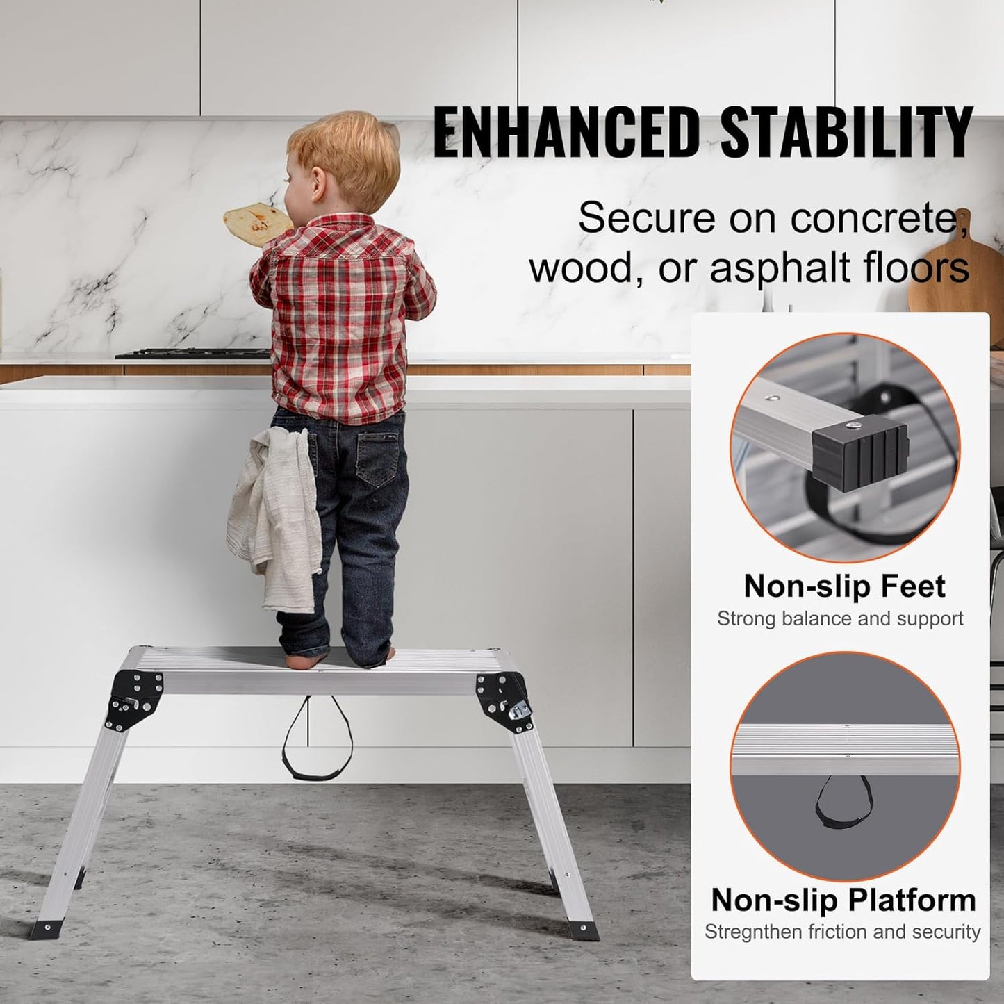 VEVOR Folding Work Platform, 30"×12"×20" Aluminum Drywall Stool Ladder, 330 lbs Load Capacity Heavy Duty Work Bench w/Non-Slip Feet, Ideal for Washing Vehicles, Cleaning, Painting, Decorating