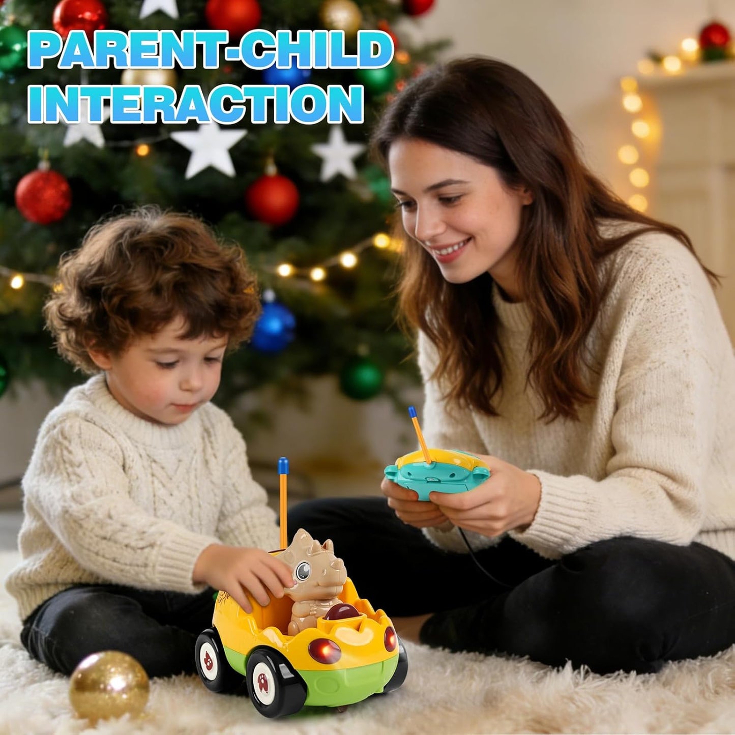 Remote Control Dinosaur Car Toy for Toddlers - Birthday Gift for Boys Ages 18+ Months, 2 3 4 5 Year Old - RC Dino Vehicle with Lights and Music, Easy Control Toy for Kids
