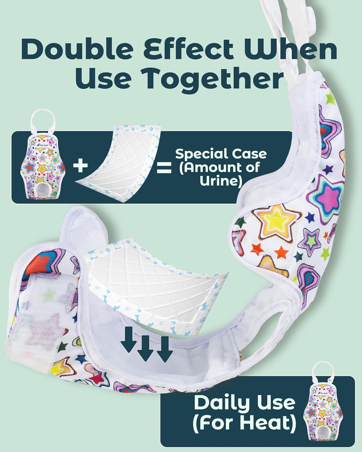 Pet Soft Dog Diapers Female Onesie Sanitary Pantie with Adjustable Suspender, Colorful Pattern Washable Puppy Diapers Female, Super Absorbent Underwear Dog Diaper for Heat (Nature, Mini-Small)