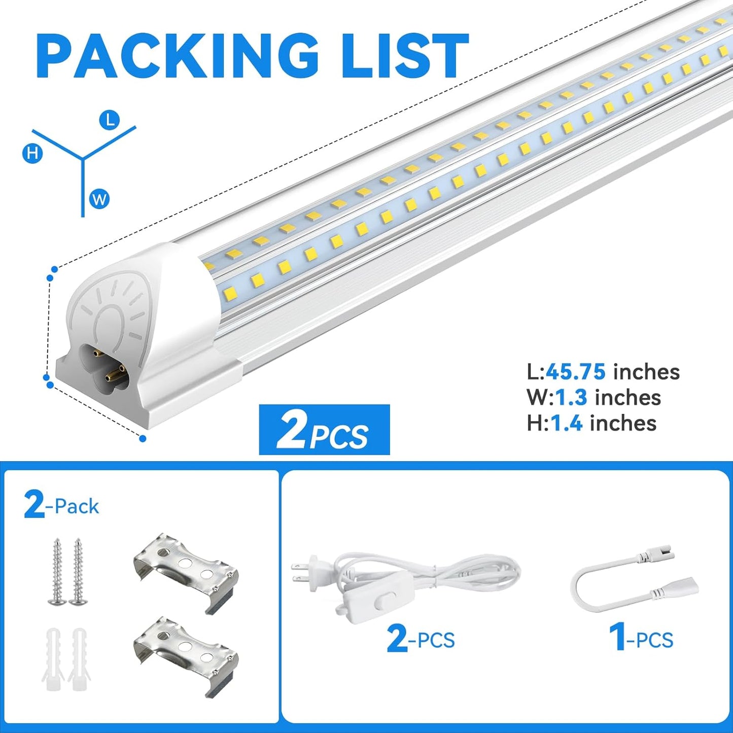 CNSUNWAY Led Shop Lights 4FT, D Shape LED Light 50W 7500LM 6500K Daylight White, Garage Light, Linkable Clear Cover T8 Integrated for Garage Workshop Workbench, ETL Listed(2-Pack)