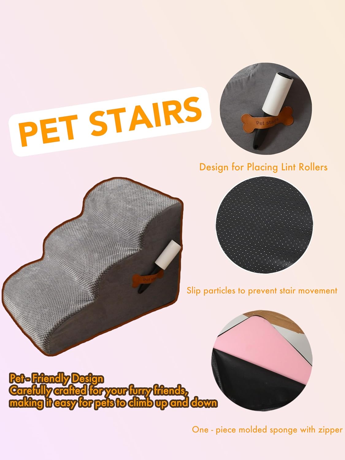 Gray Curved Dog Stairs Ramp for High Beds Dog Steps for Small Dogs and Cats, Pet Stairs for High Bed Climbing, Non-Slip Balanced Pet Step