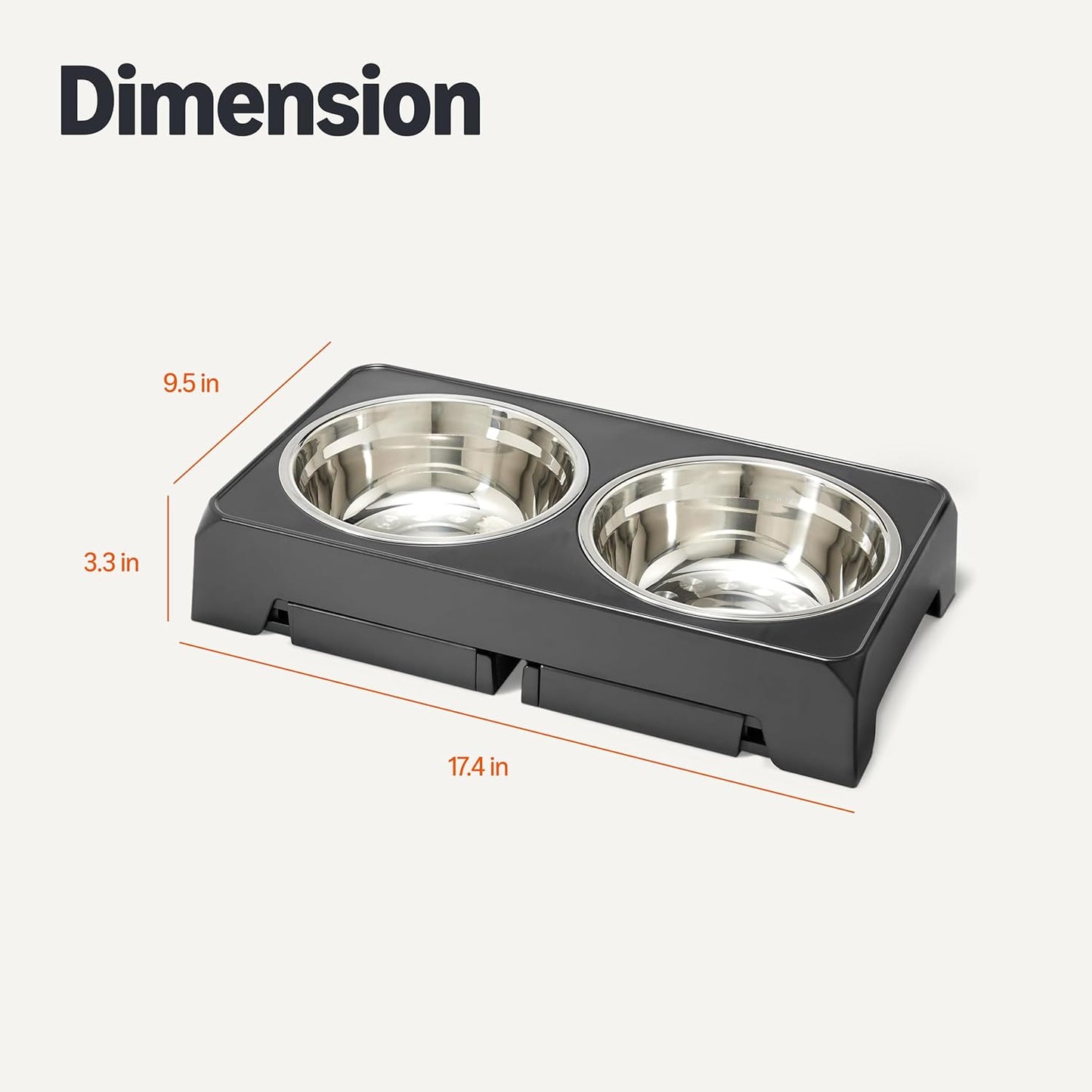 Amazon Basics Elevated Dog Bowls Stand, Height Adjustable Raised Pet Feeder Dish Station with Non-Slip Base, Stainless Steel Bowls, 17.3 x 9.4 x 12 in, Black