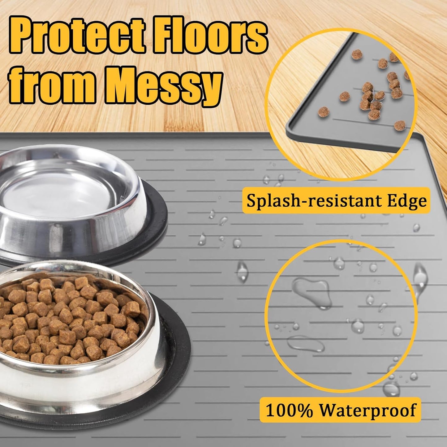 Large Dog Mat for Food and Water, 31.8"x23.8" Silicone Pet Feeding Mats, Waterproof Dog Bowl Mat with High Edges to Prevent Water and Food Spills, Dark Blue