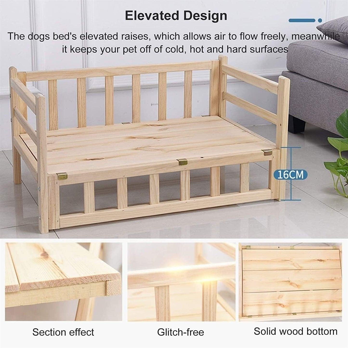 TsoLay Dog Bed Pet Dogs Bed Wooden Pet Bed Elevated Dog Bed Cats Cot with Stairs Guardrail Removable Frame Soft Washable Mattress Four Seasons Use for Dogs Pet Cat