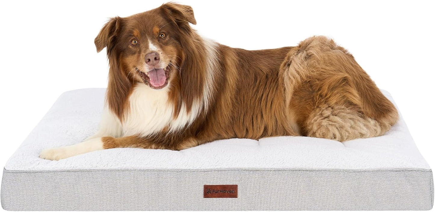 FurHaven Plush & Decorator Check Tuft-Top Solid Core Classic Cushion Pet Bed, Gray, Jumbo