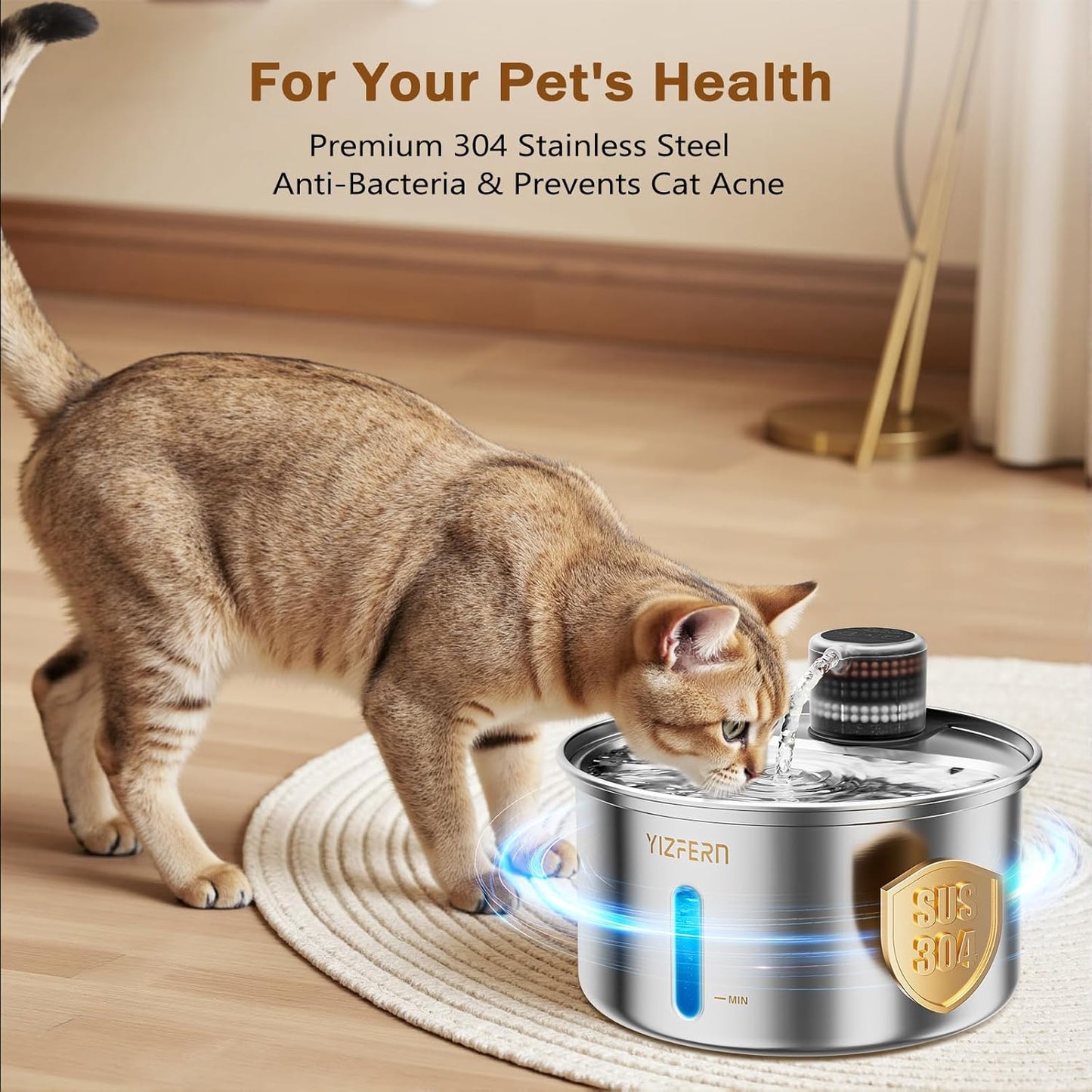 Cat Water Fountain Stainless Steel 108oz/3.2L Upgrade Dual-Filtration Pet Water Fountain for Cats Indoor, Ultra Quiet Dog Water Bowls Dispenser for Drinking, Automatic Cat Watering Supplies (White)