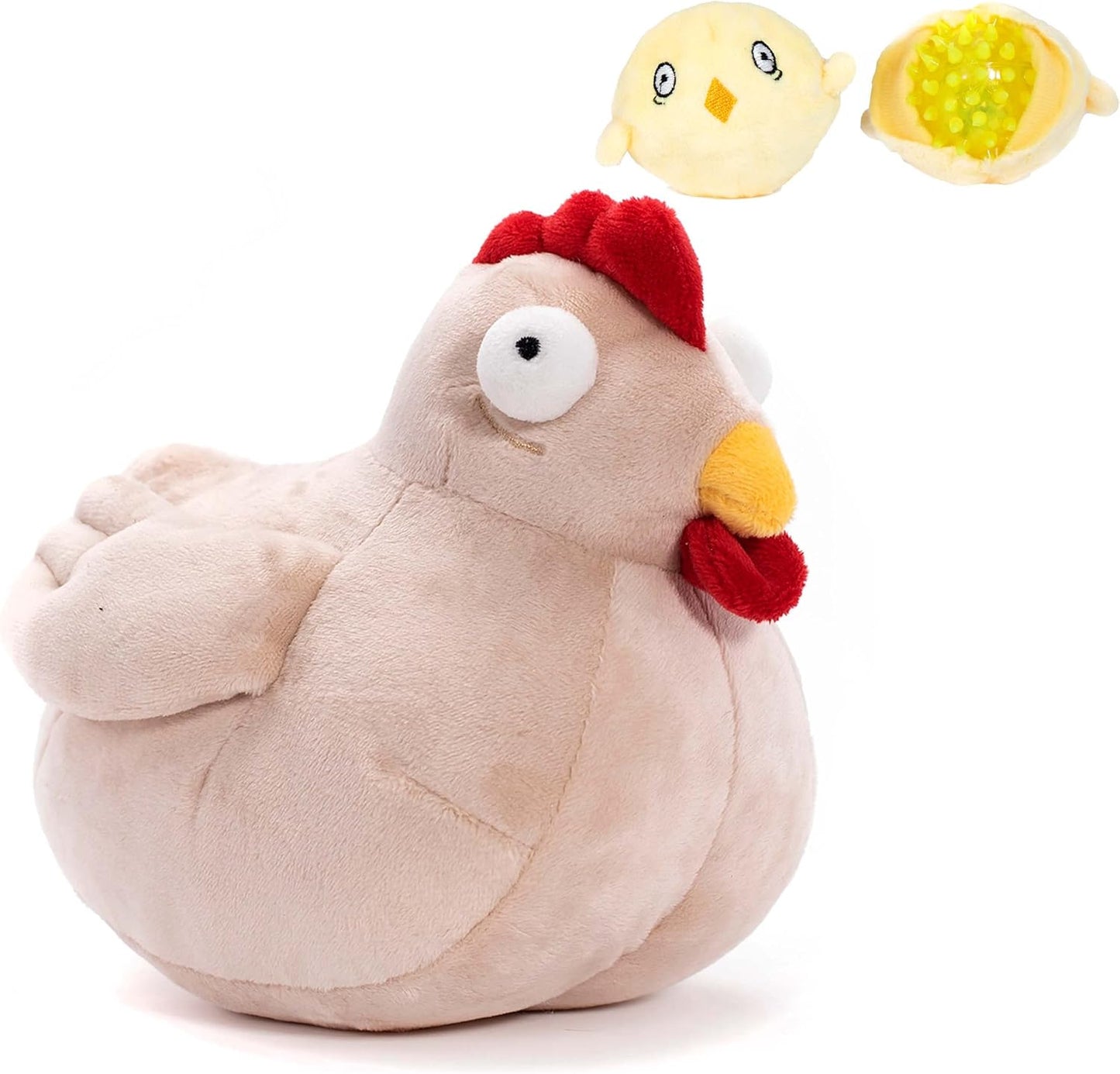 Downtown Pet Supply 2 in 1 Stuffed Plush Chicken Toy - Tearable With Durable Light Up Squeaker Inside for Medium and Large Dogs - Chew Toys for Aggressive Chewers