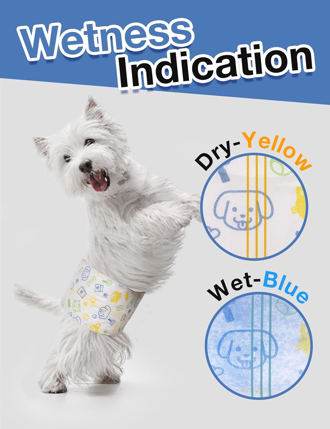 Dono Disposable Male Dog Diapers, Super Absorbent Male Dog Wraps for Small to Large Dogs, 360° Leak-Proof with Wetness Indicator,S,48PCS