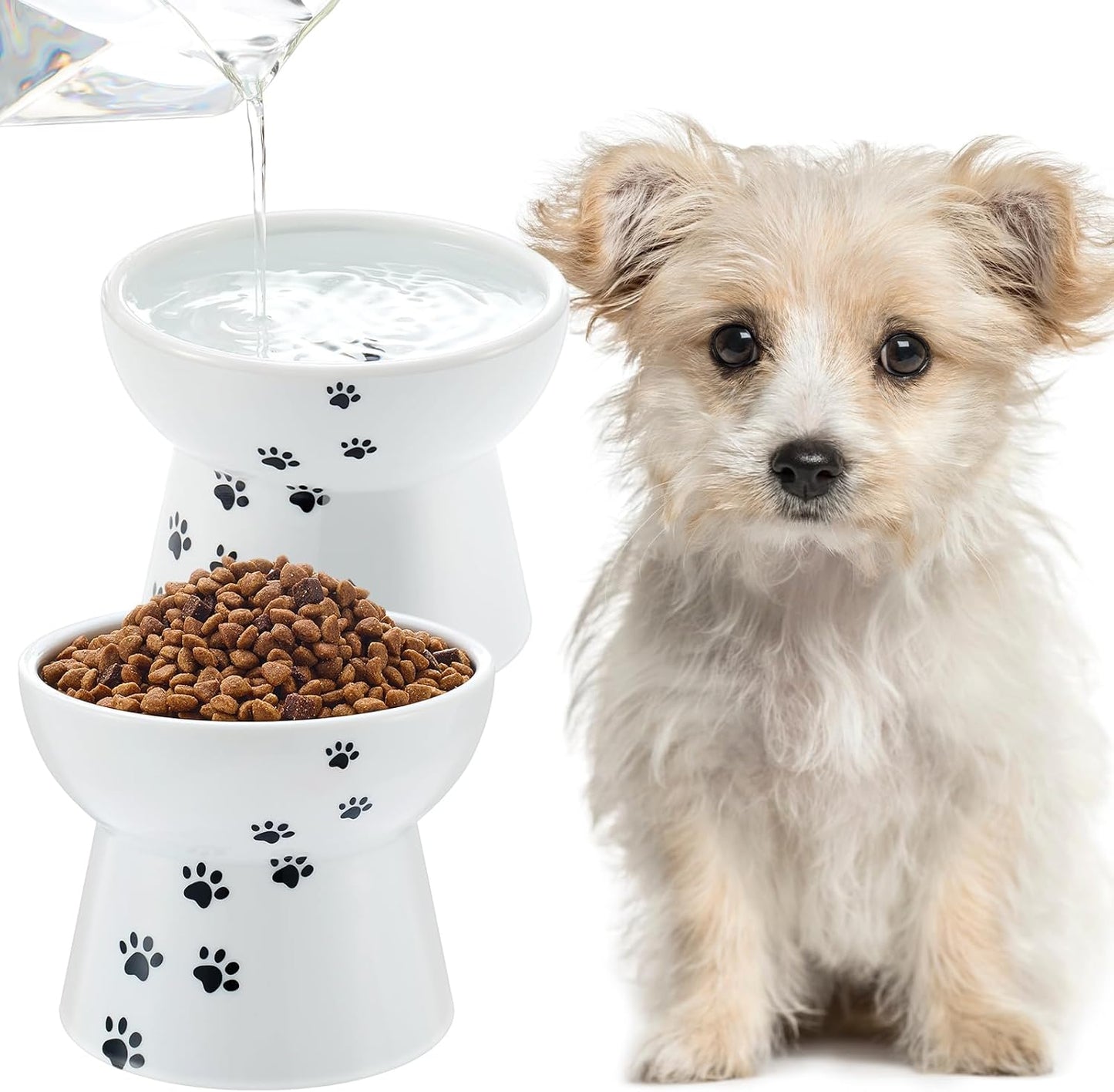 2 Pack Elevated Dog Bowls Cute Ceramic Raised Dog Bowl Nonslip Elevated Water Bowl for Dogs, Dishwasher and Microwave Safe