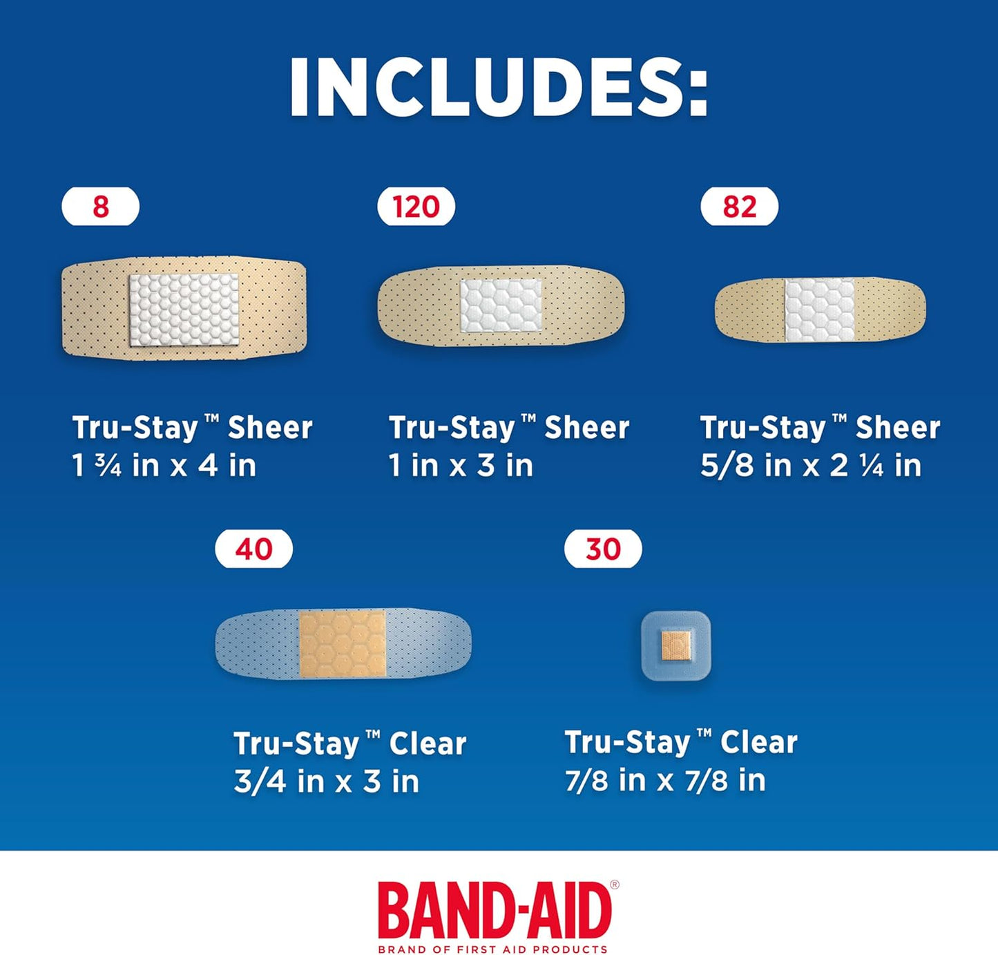 BAND-AID Brand Adhesive Bandages Family Variety Pack, Sheer & Clear Flexible Sterile Individually Wrapped Strips & Spots, First Aid Wound Care for Minor Cuts, Scrapes, Burns, 5 Sizes, 280 ct
