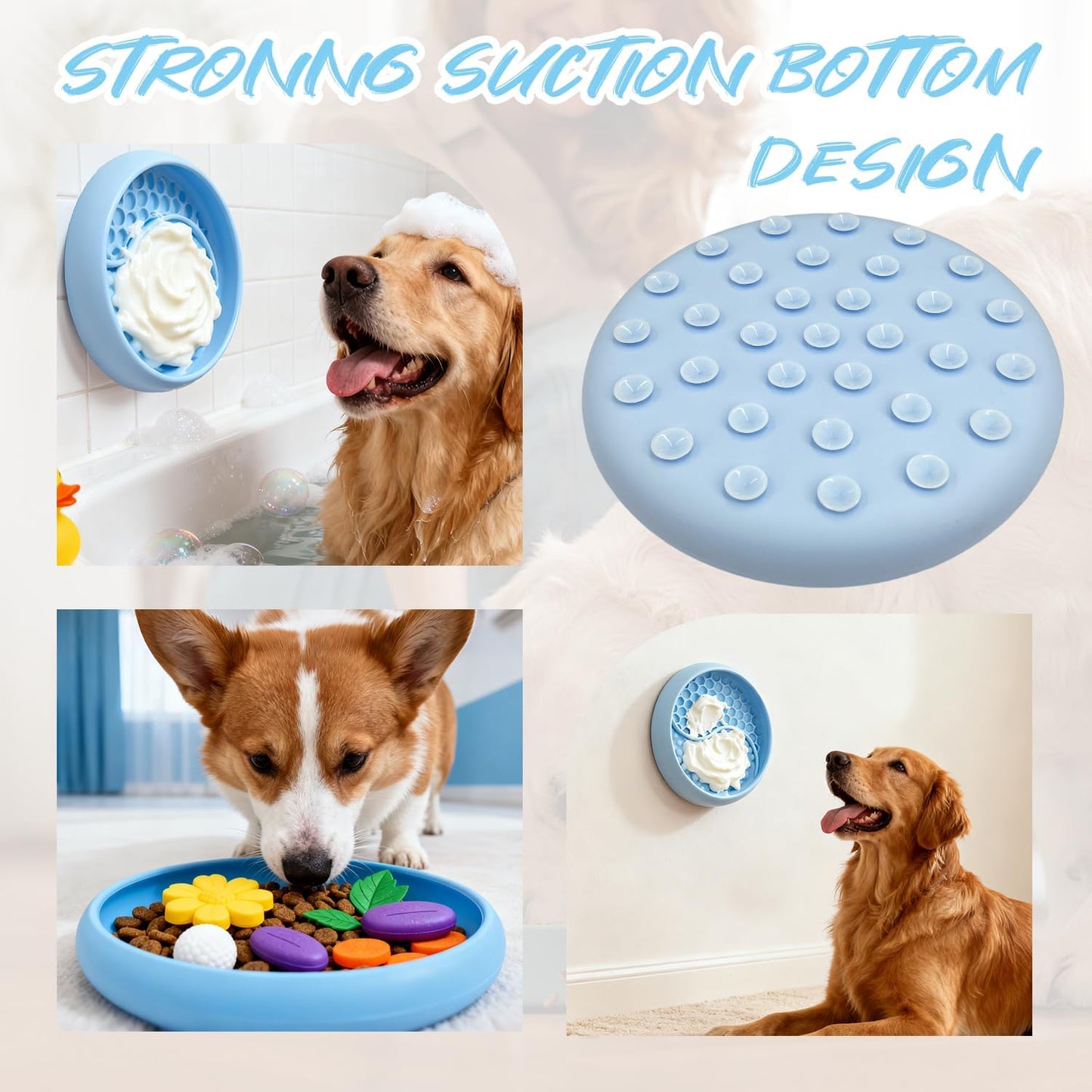Dog Lick Bowl - Non-Slip Slow Feeder & Licking Mat, Interactive Pet Enrichment Toy for Anxiety Relief and Boredom, BPA Free Silicone Treat Dispenser (Light Blue)