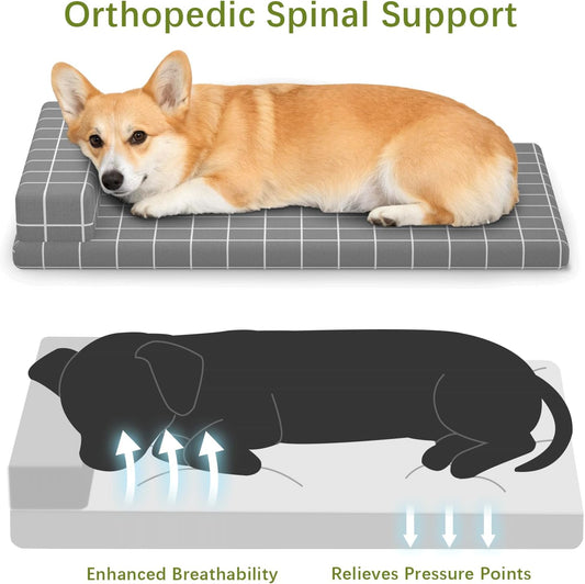Orthopedic Dog Bed Mat Sponge-Filled with Pillow, Machine Washable with Removable Cover, Breathable Soft Fabric, Durable for Crate Training, Couch Lounging & Travel