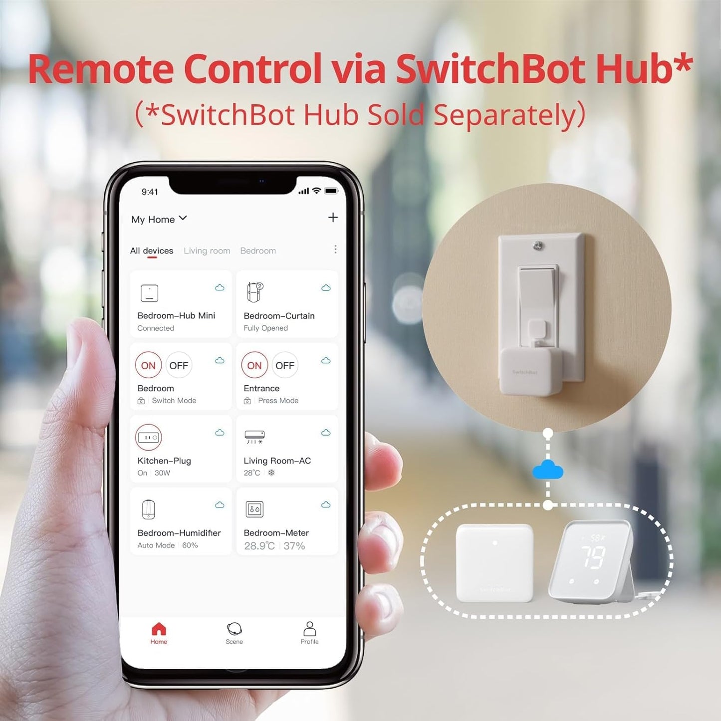 Switchbot Bluetooth Fingerbot Button Pusher for Rocker Switches – Turn Lights/Coffee On by App or Timer, No Tools, Optional Hub for Voice & Away Control, White